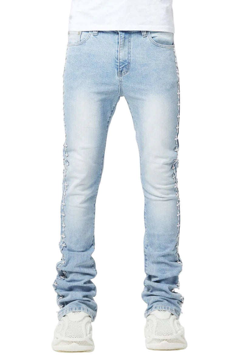 GUAPI VINTAGE BLUE CROSSES EMBELLISHED DENIM