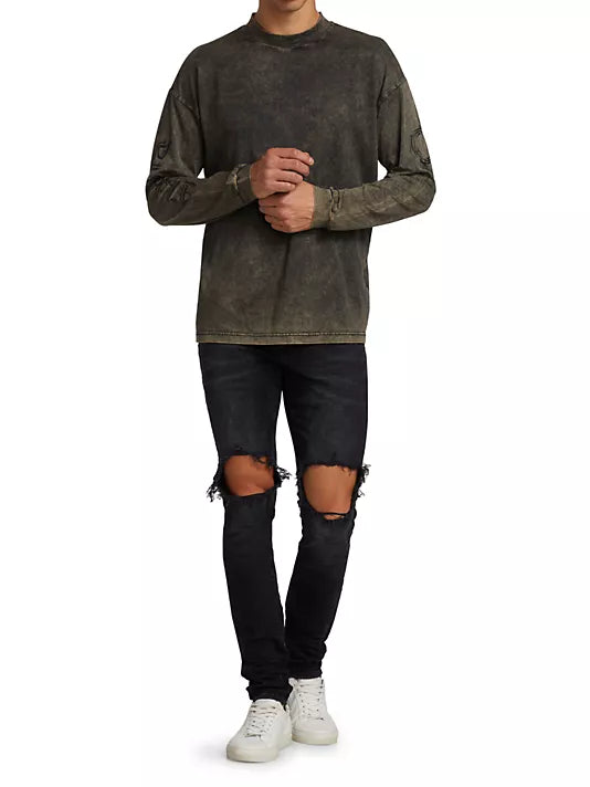 purple brand P002 Blowout Knees Distressed Slim-Straight Jeans