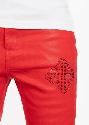 guapi Crimson Red Icon Embellished Denim