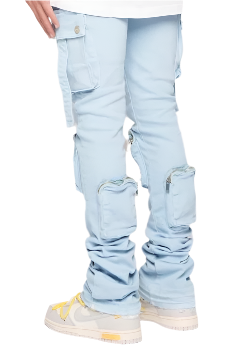 Pheelings “Never Look Back” Sky Blue Cargo Flare Jeans