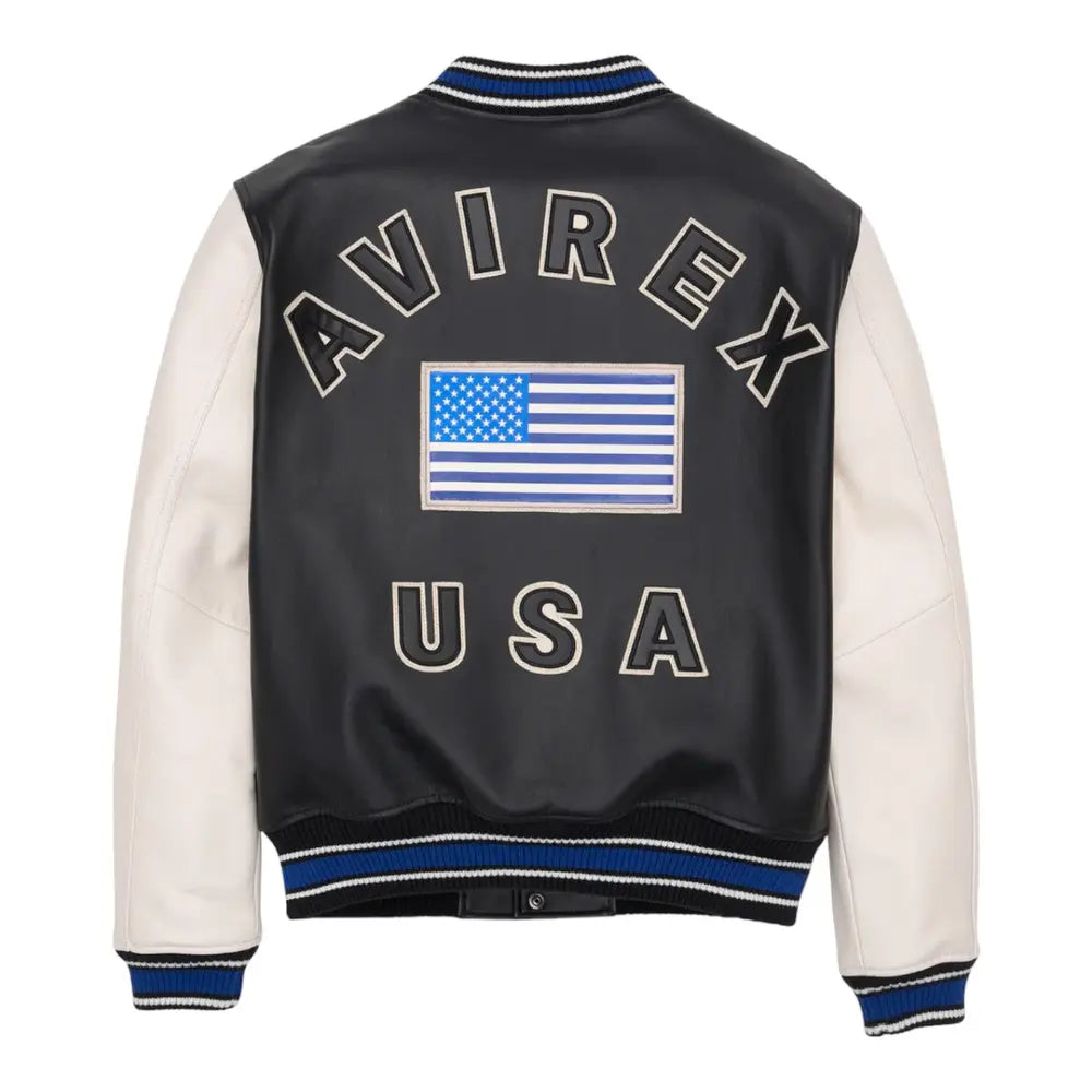 Athletic Association Leather Jacket Black White Blue