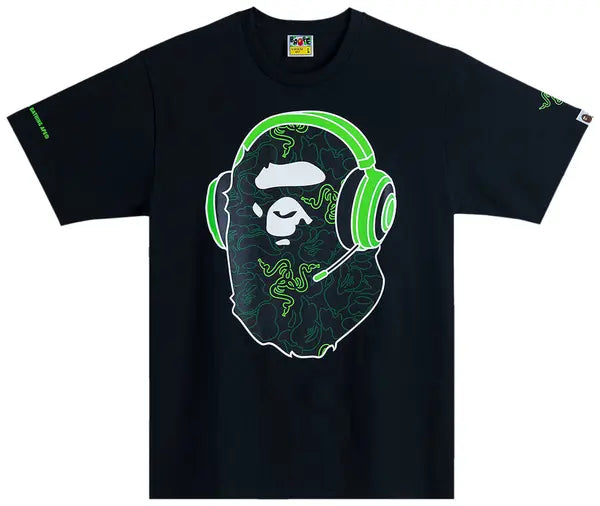 BAPE x Razer Neon Camo Ape Head Tee 'Black