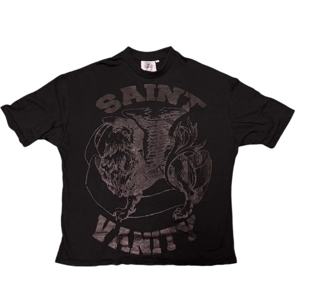 Saint Vanity Griffin Black On Black Distressed T Shirt