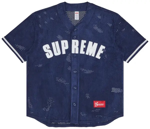 Supreme Ultrasuede Mesh Baseball Jersey 'Navy'