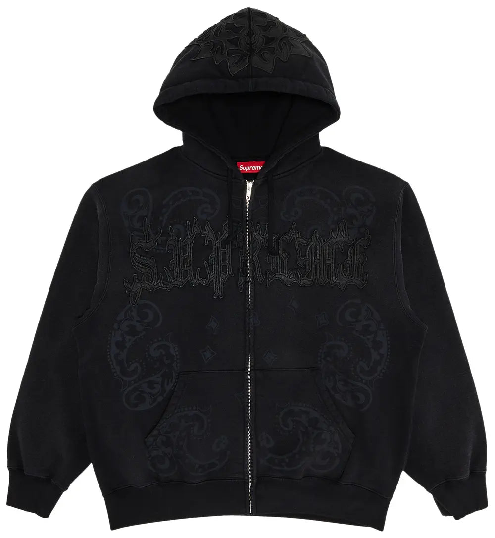 Supreme Leather Appliqué Zip Up Hooded Sweatshirt 'Black'