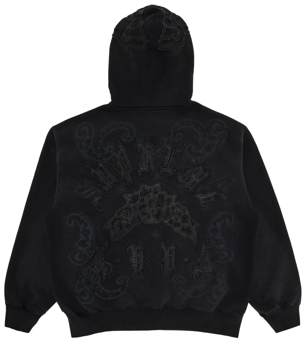 Supreme Leather Appliqué Zip Up Hooded Sweatshirt 'Black'