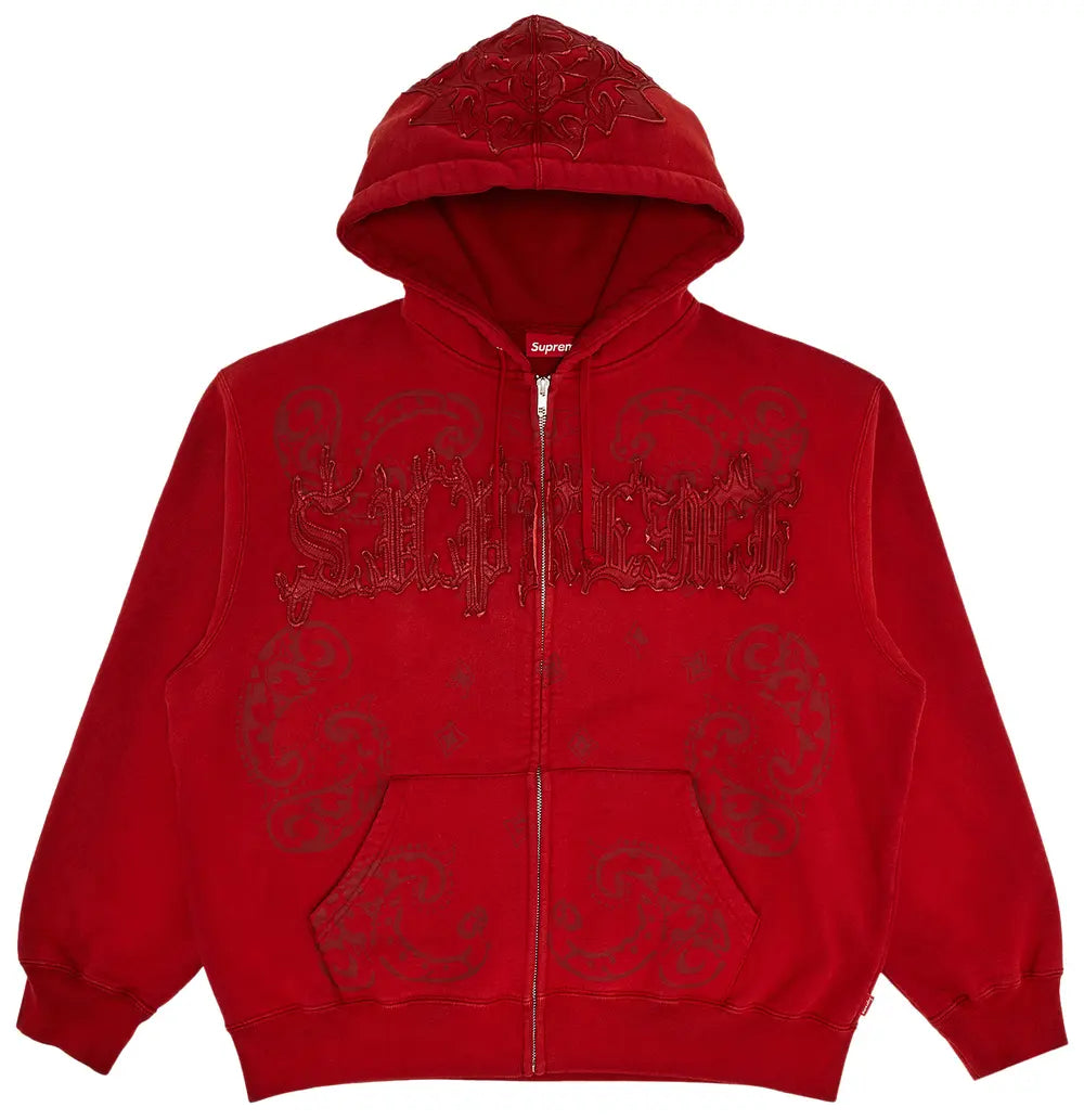 Supreme Men's Leather Appliqué Zip Up Hooded Sweatshirt