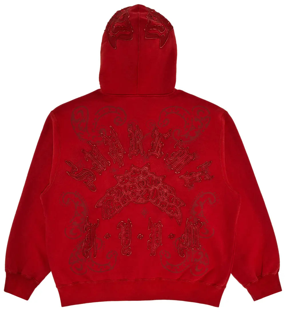 Supreme Men's Leather Appliqué Zip Up Hooded Sweatshirt
