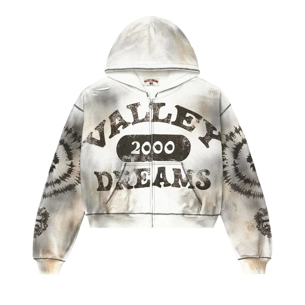 Spiral Zip Up Hoodie 'Dark White'