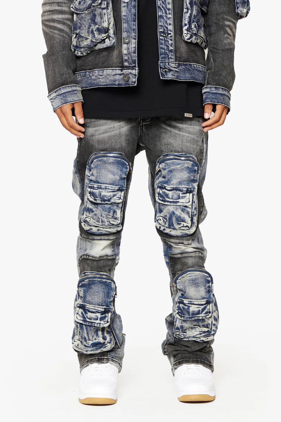 Valabasas DUAL SOLDIER" BLACK BLUE STACKED FLARE JEAN