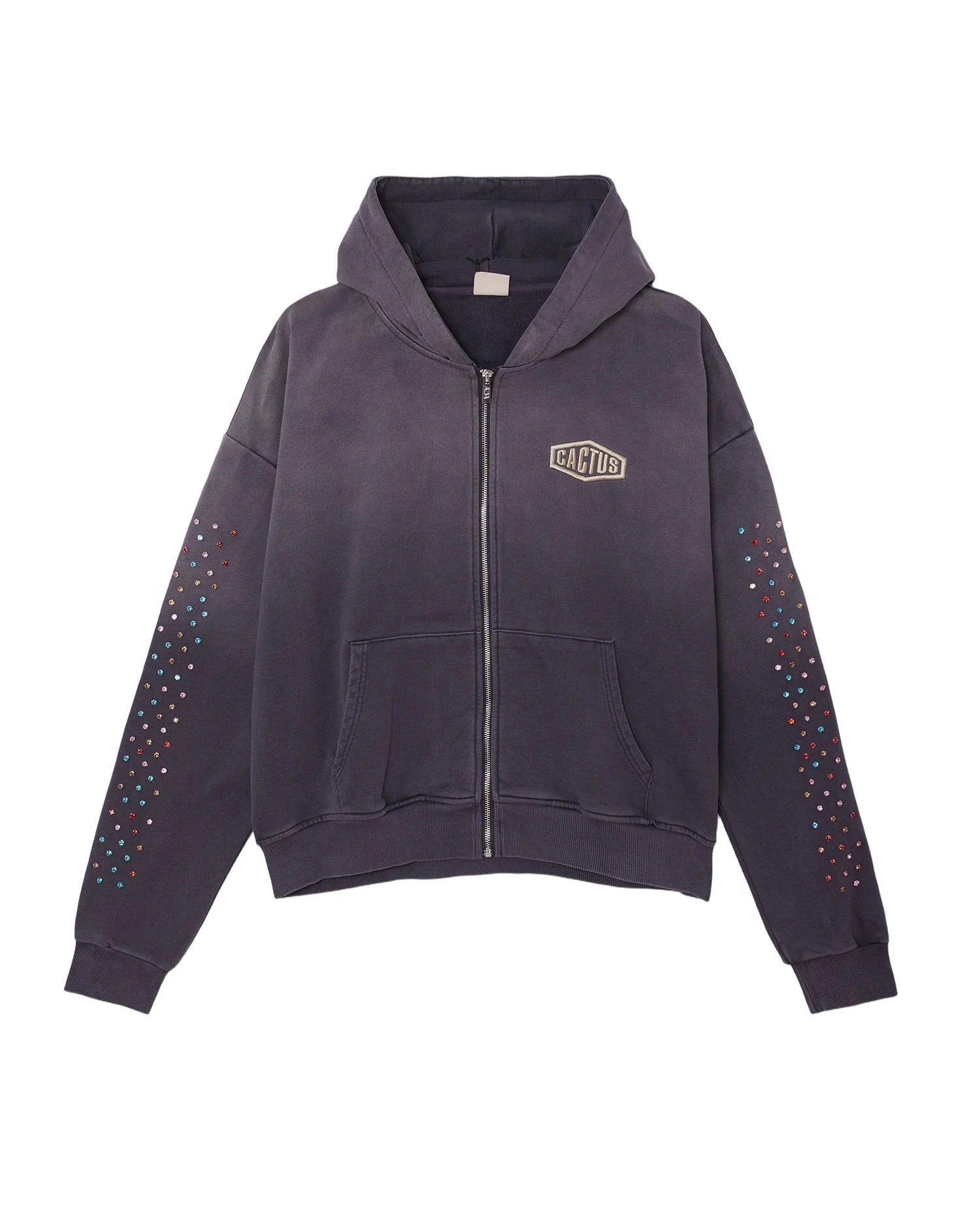 CRYSTAL CACTUS ZIP HOODIE - VINTAGE BLACK