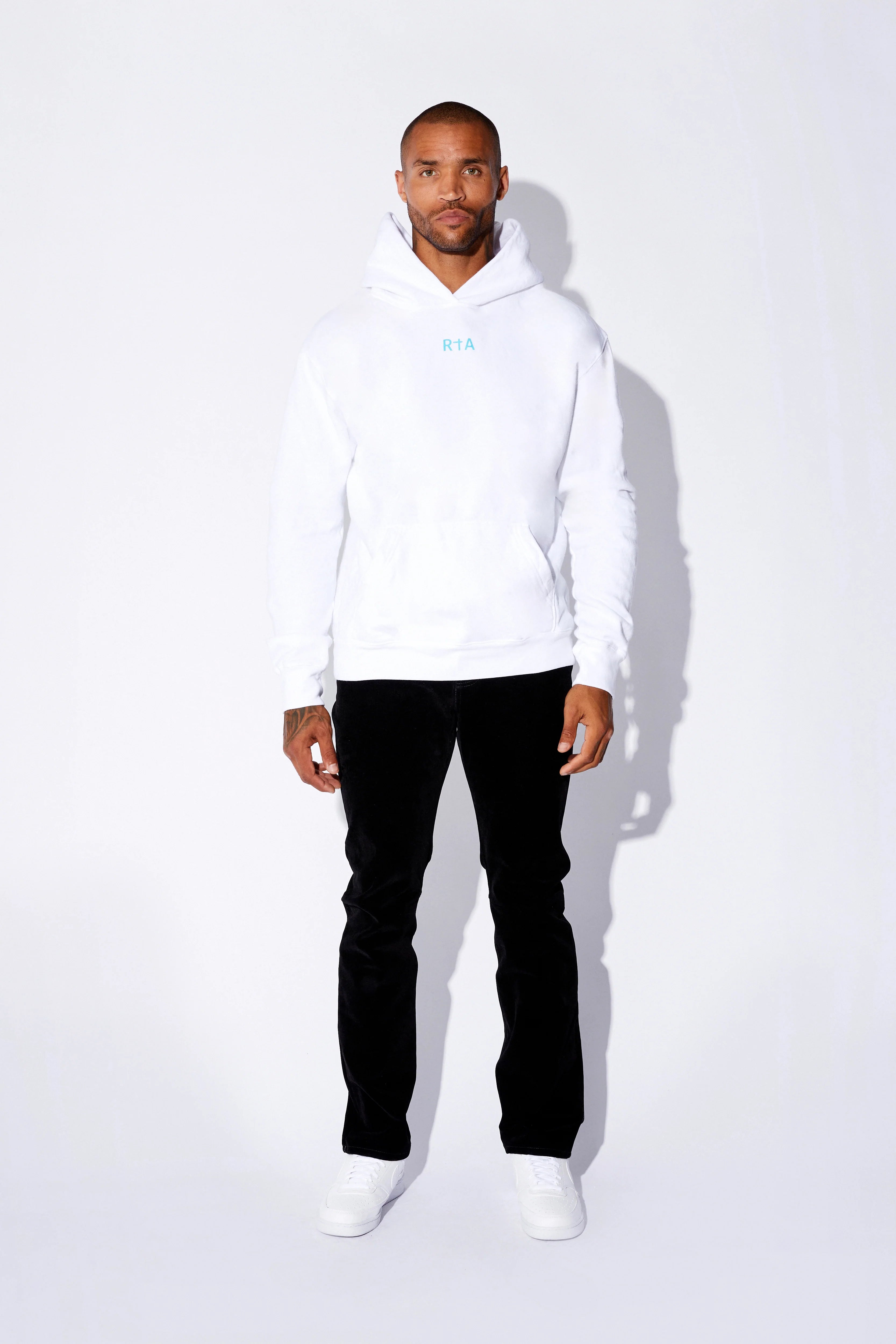 RTA Nash Hoodie | White Blue Front Small Logo Hoodie