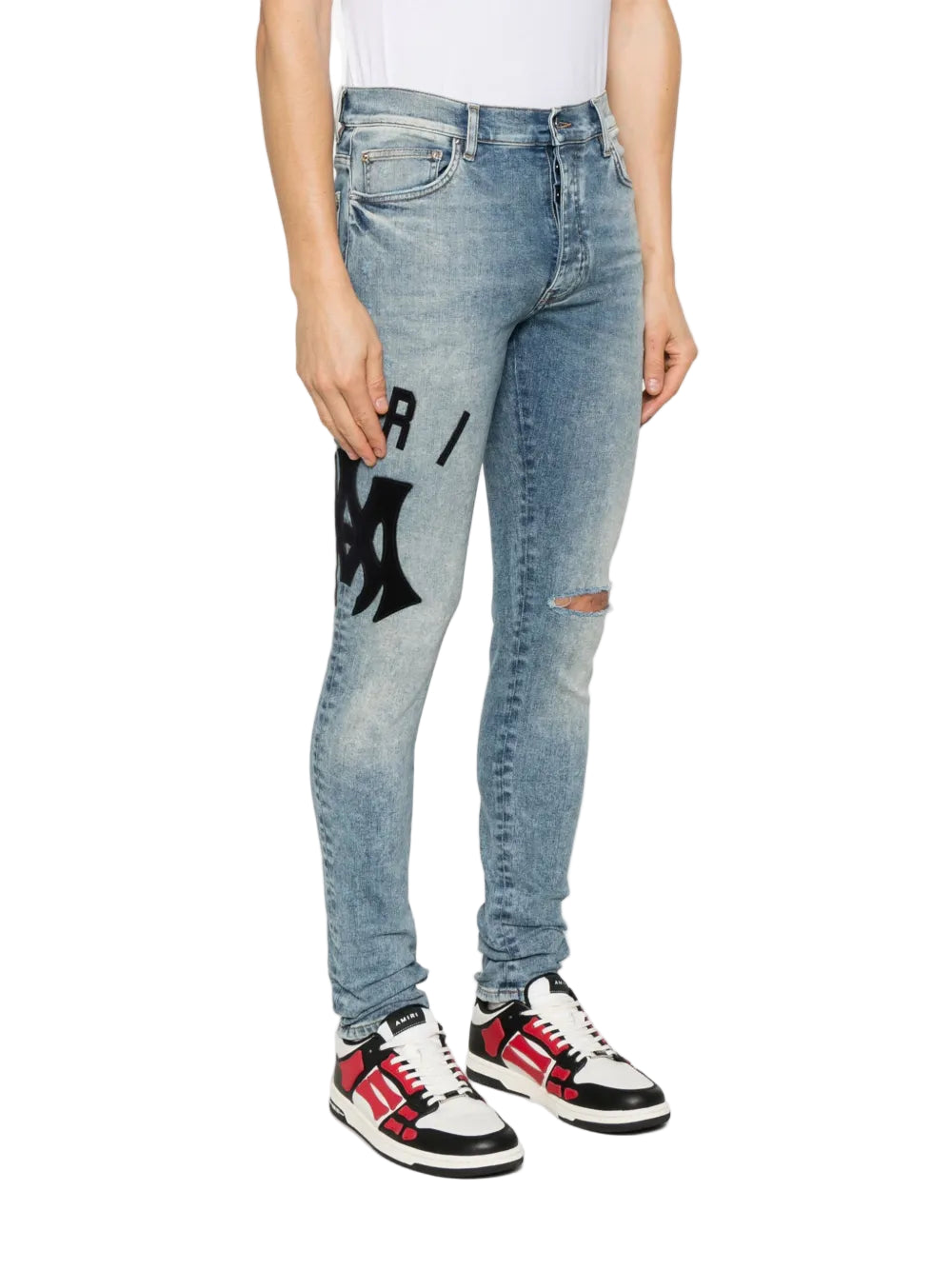 Suede Appliqué Logo Skinny Jean True Indigo
