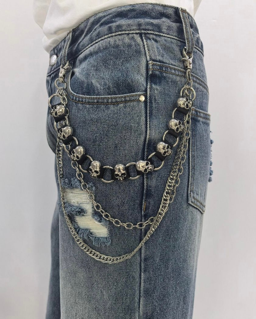 skull face black/silver wallet chain