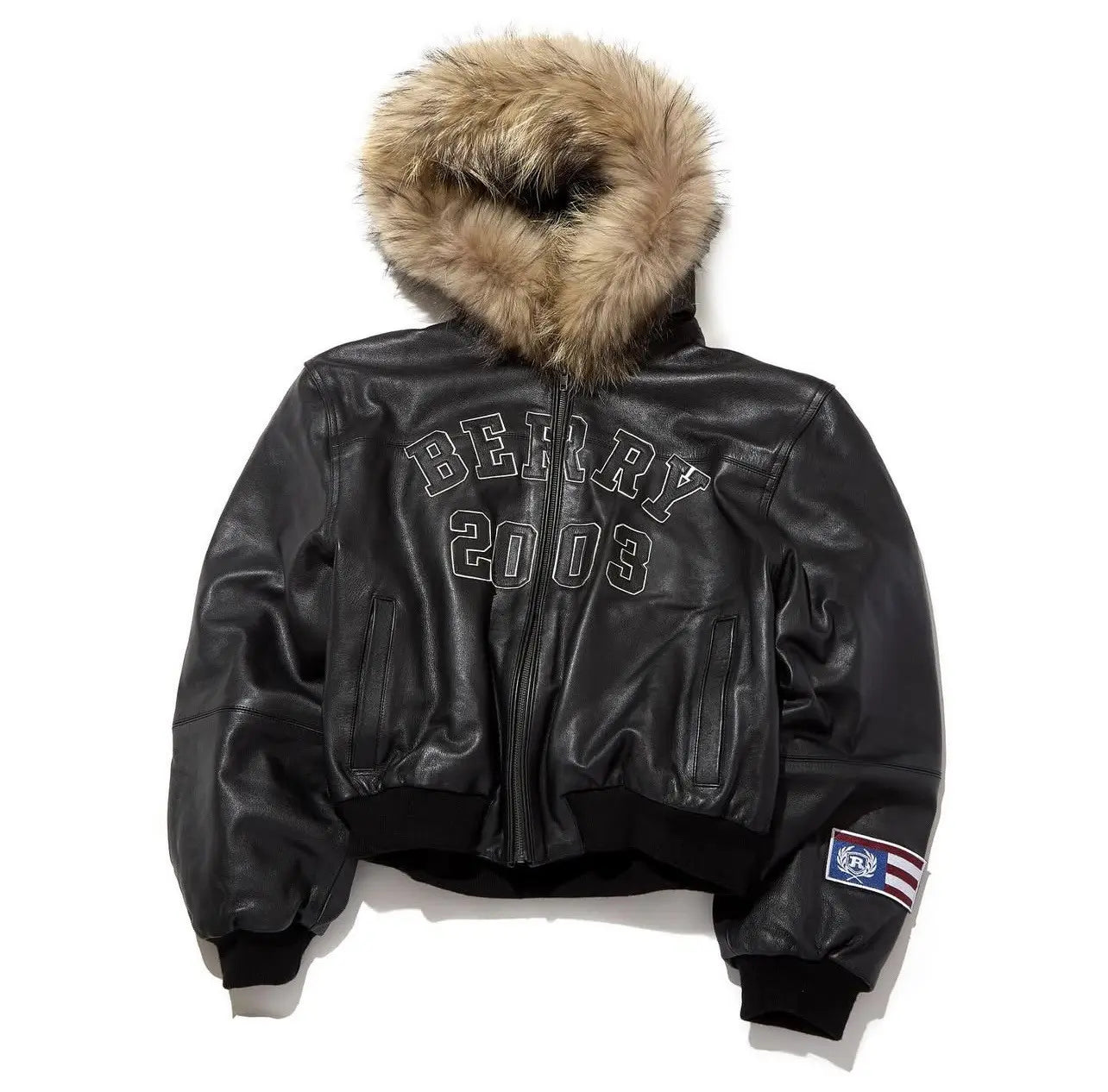 Berry Hooded Leather Bomber Fur