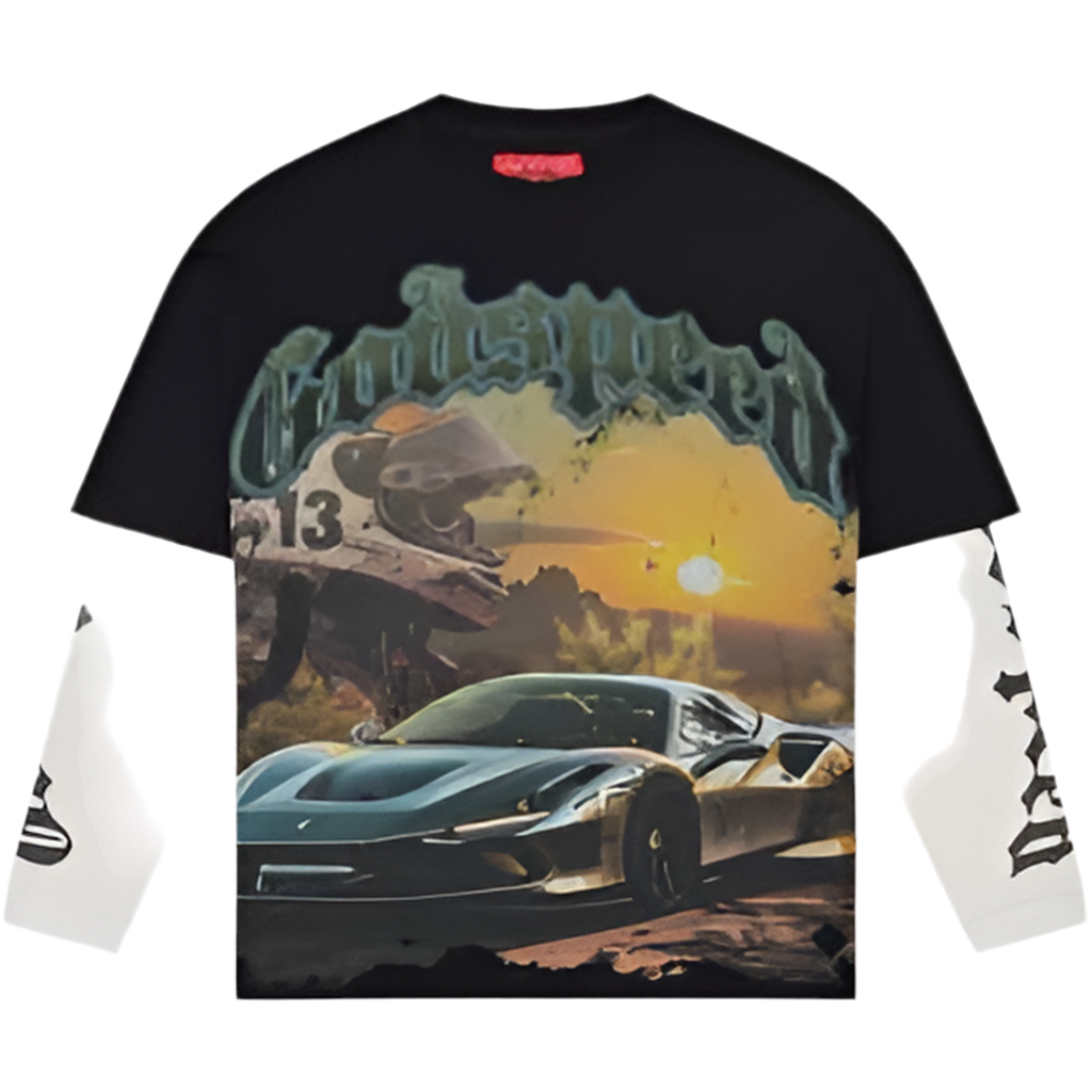 GODSPEED BLACK WASH SUNSET DRIFT LAYERED LONG SLEEVE T-SHIRT