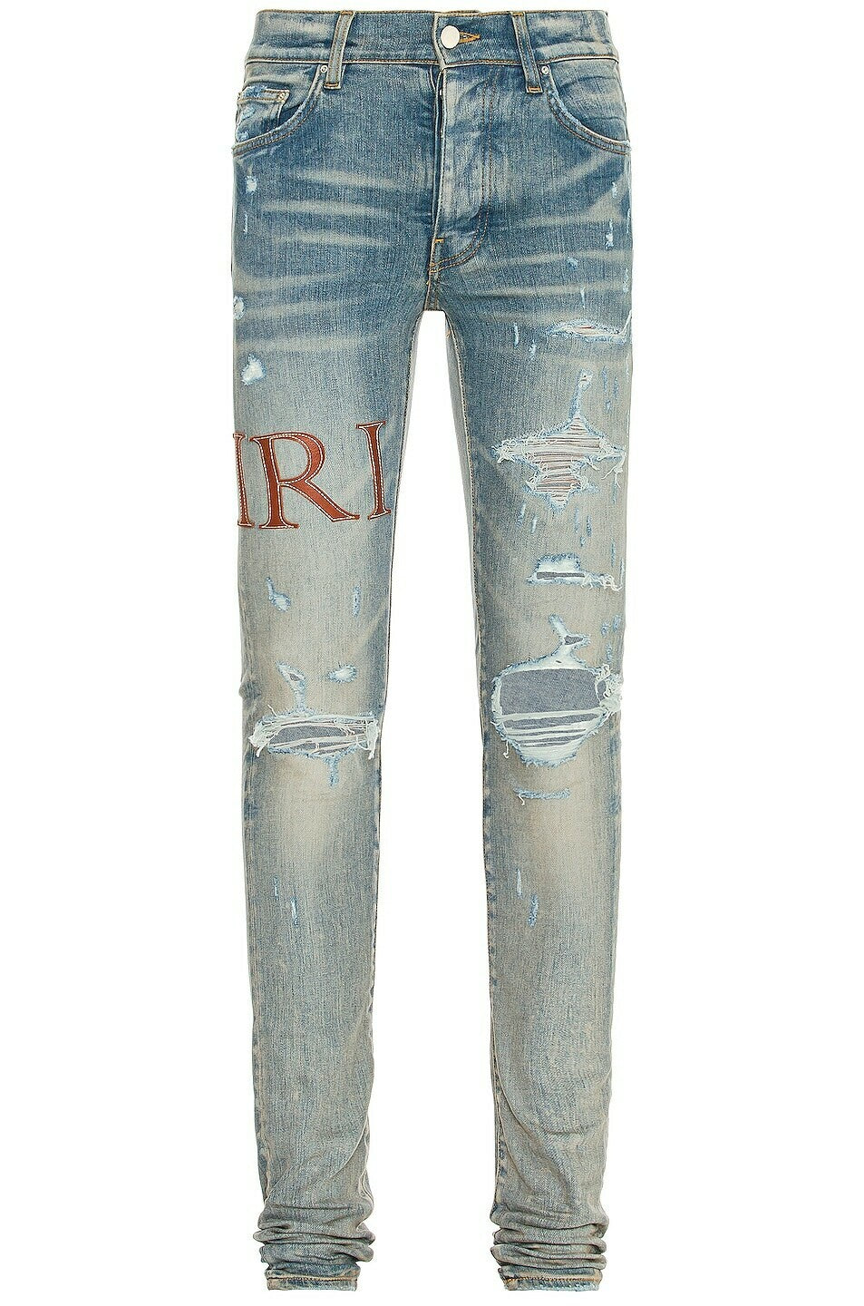 Amiri Leather Stitch Logo Jean in Clay Indigo