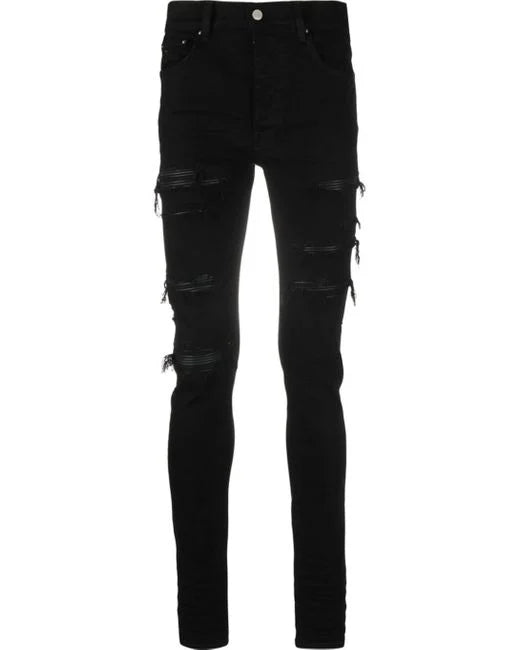 AMIRI Leather Thrasher Skinny Jeans Black
