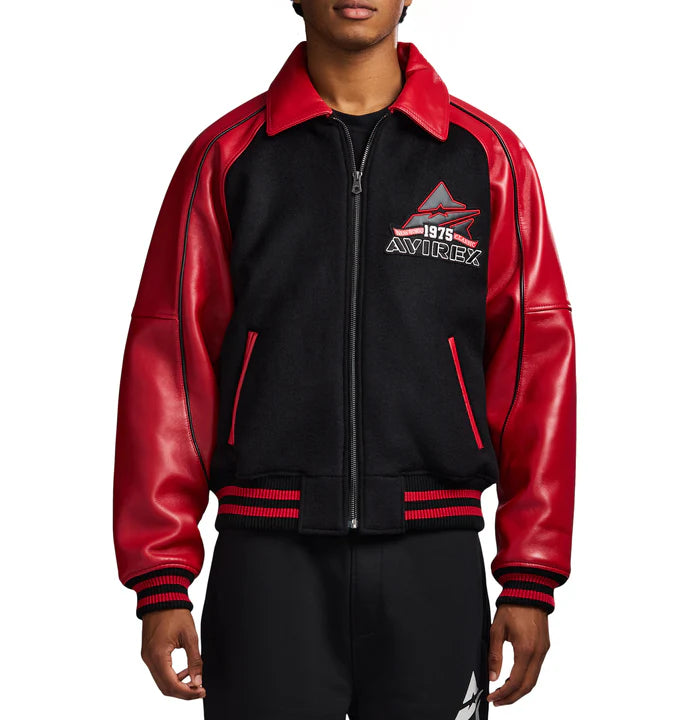 CLASSIC WOOL LEATHER VARSITY JACKET BLACK