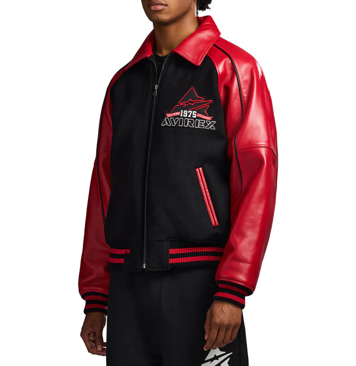 CLASSIC WOOL LEATHER VARSITY JACKET BLACK