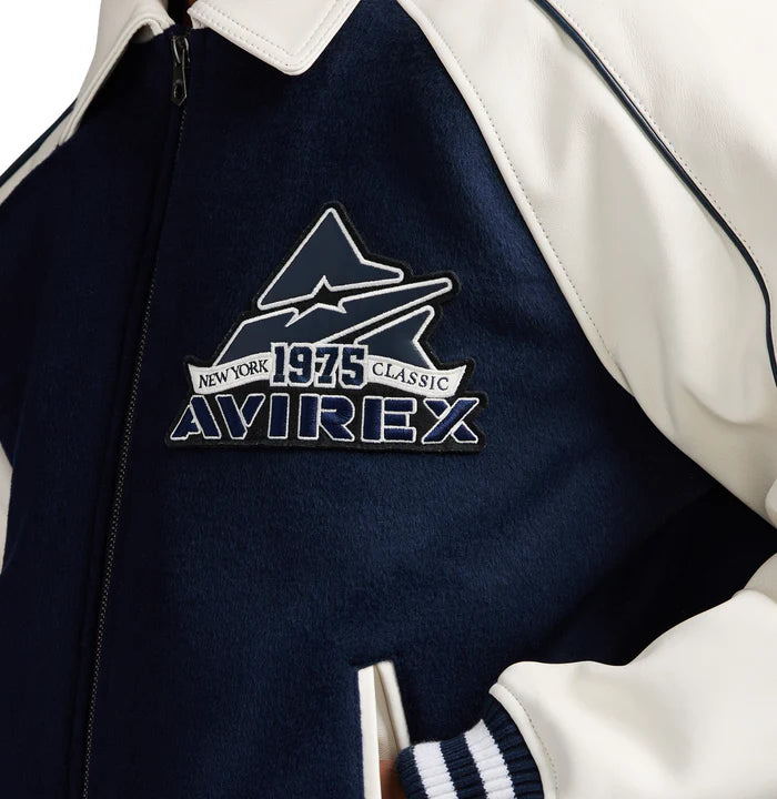 CLASSIC WOOL LEATHER VARSITY JACKET NAVY BLAZER