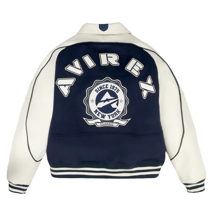 CLASSIC WOOL LEATHER VARSITY JACKET NAVY BLAZER