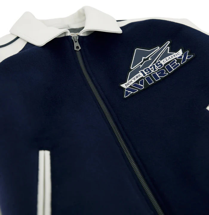 CLASSIC WOOL LEATHER VARSITY JACKET NAVY BLAZER