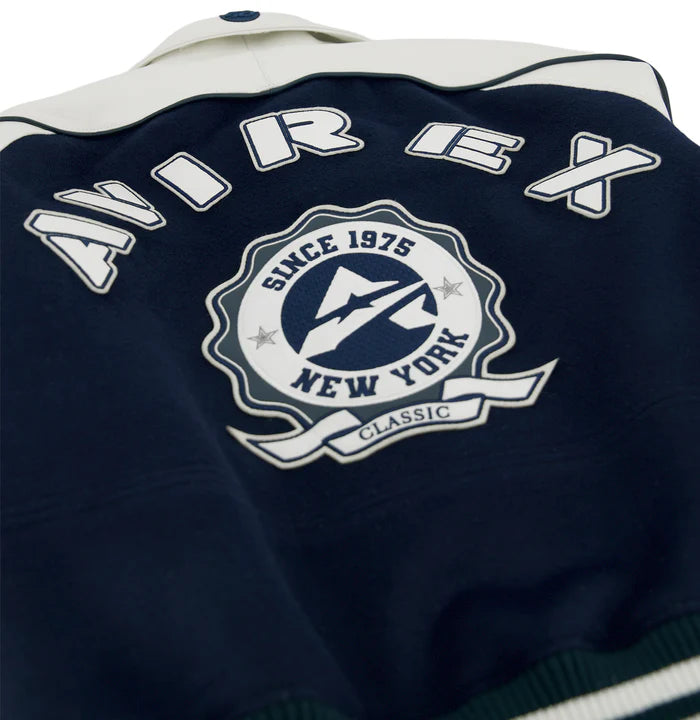 CLASSIC WOOL LEATHER VARSITY JACKET NAVY BLAZER