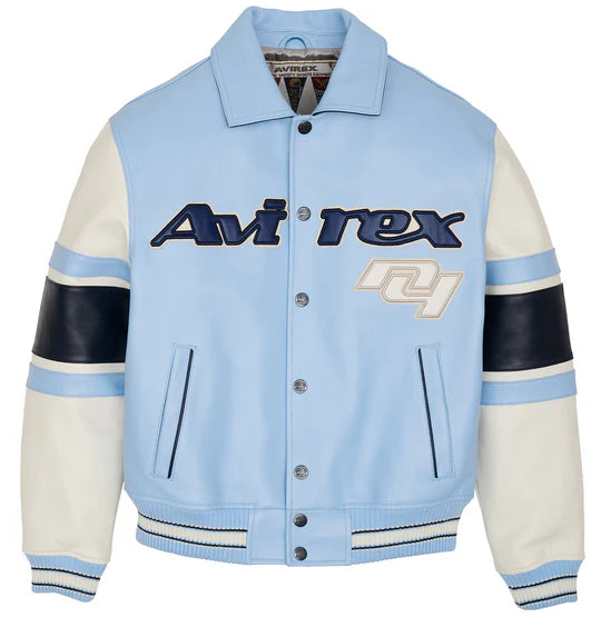 AVIREX CAROLINA BLUE LEATHER JACKET Men’s -BLUE BEBE