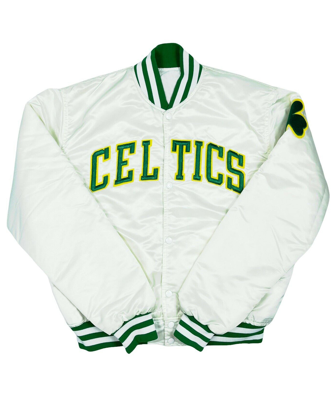 Celtics White Satin Bomber Jacket