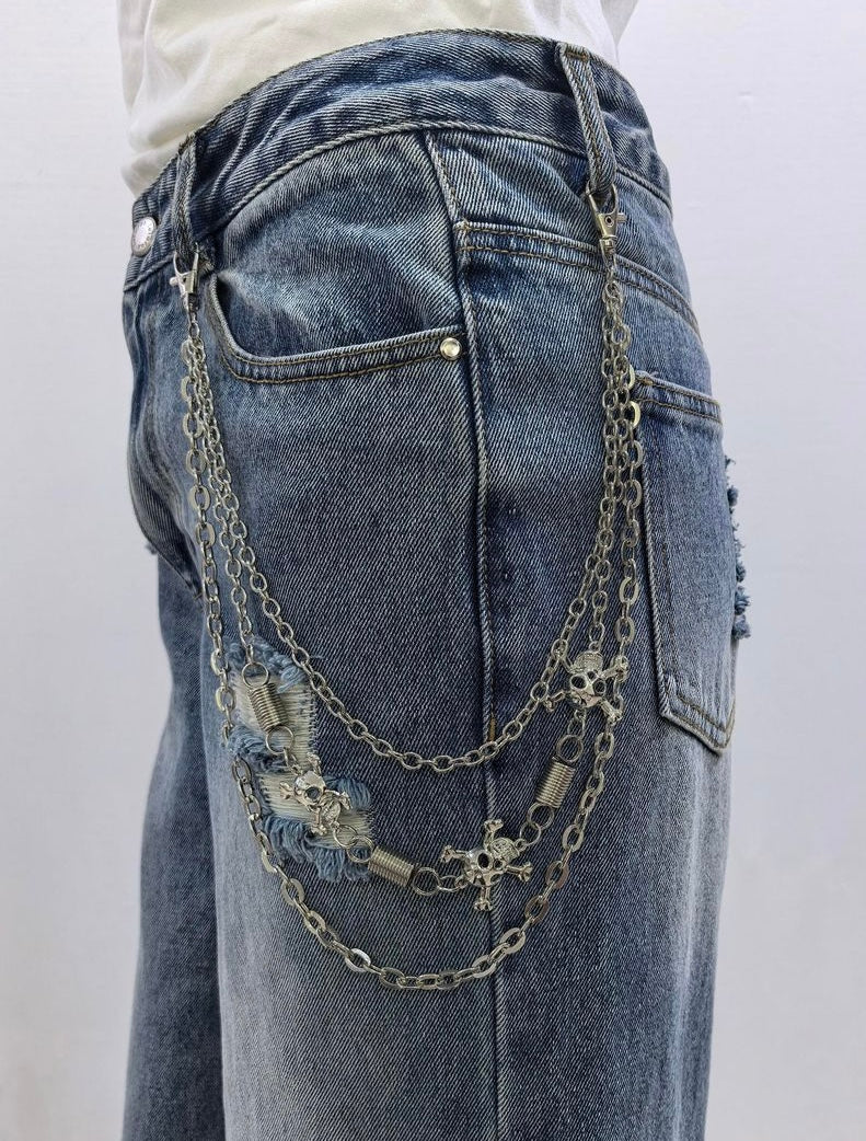 skull face sliver wallet chain