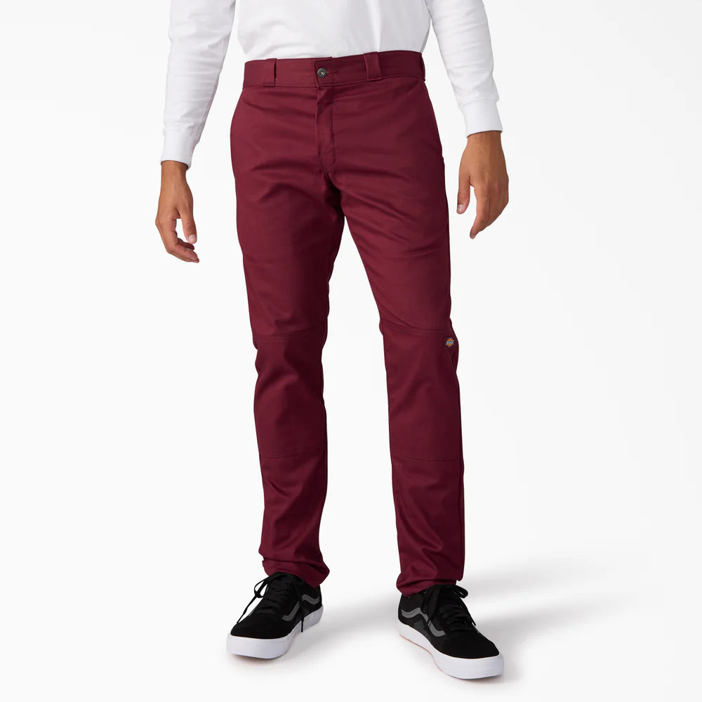 FLEX Skinny Fit Double Knee Work Pants Burgundy