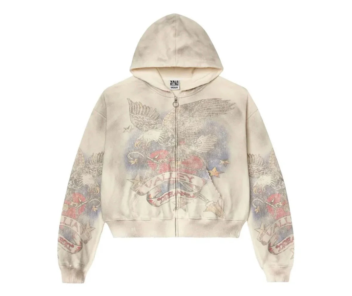Vale Forever - Nostalgia Distressed Zip Up - White