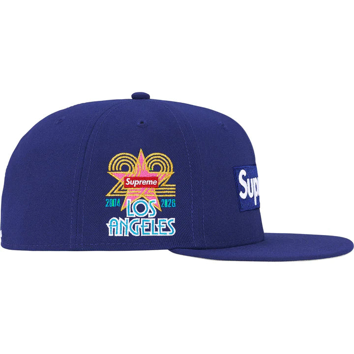 Supreme Shop Box Logo New Era 59Fifty Fitted Hat LIGHT NAVY LOS ANGELES