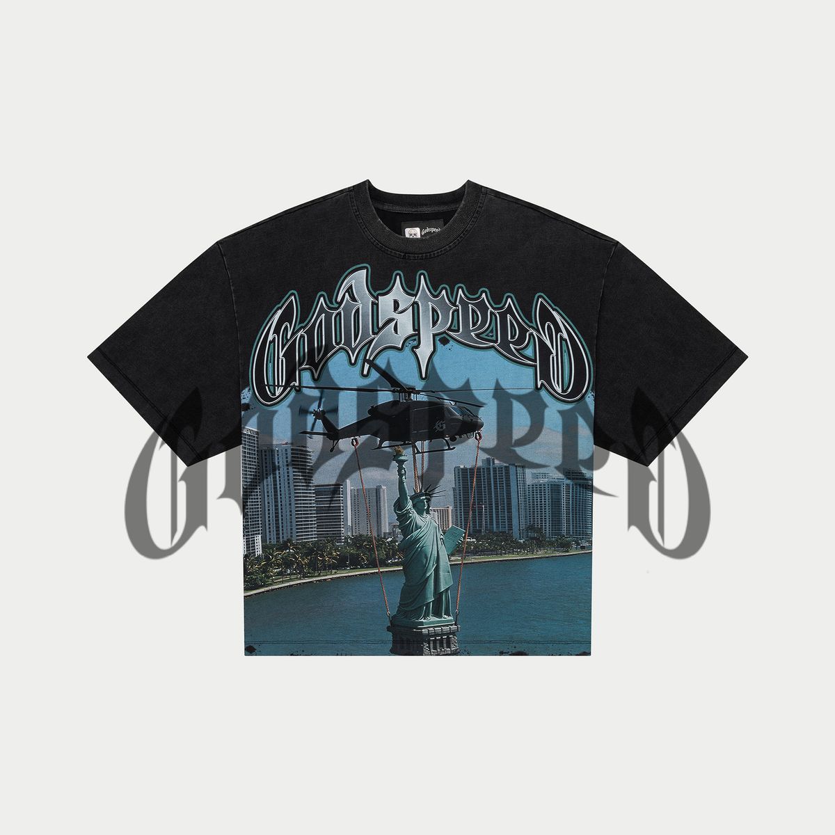 Godspeed JFK To MIA Tee Black wash