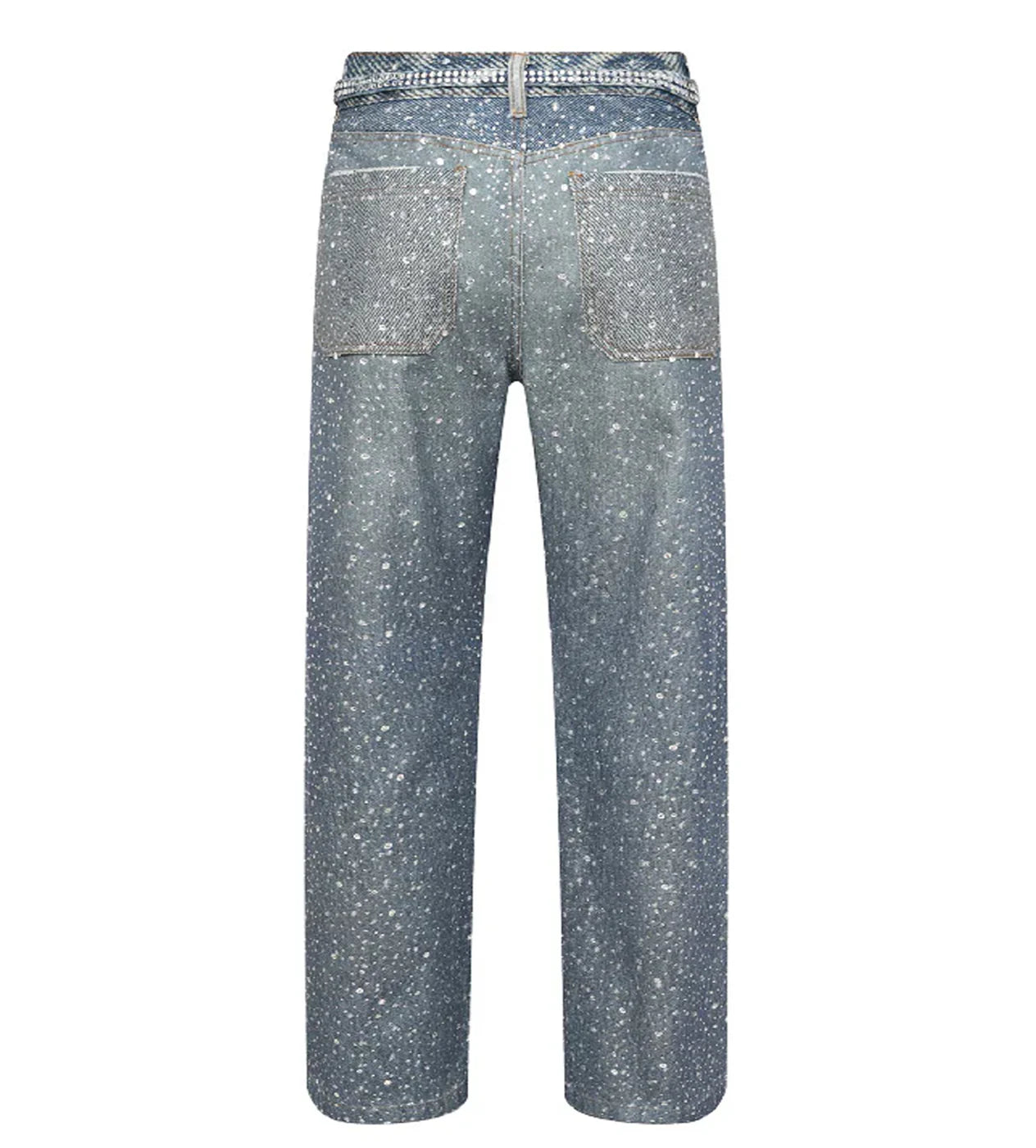 BIRTH OF ROYAL CHILD 3D PRINTING WASHED 20K SWAROVSKI DIAMOND BORO DENIM PANTS BLUE