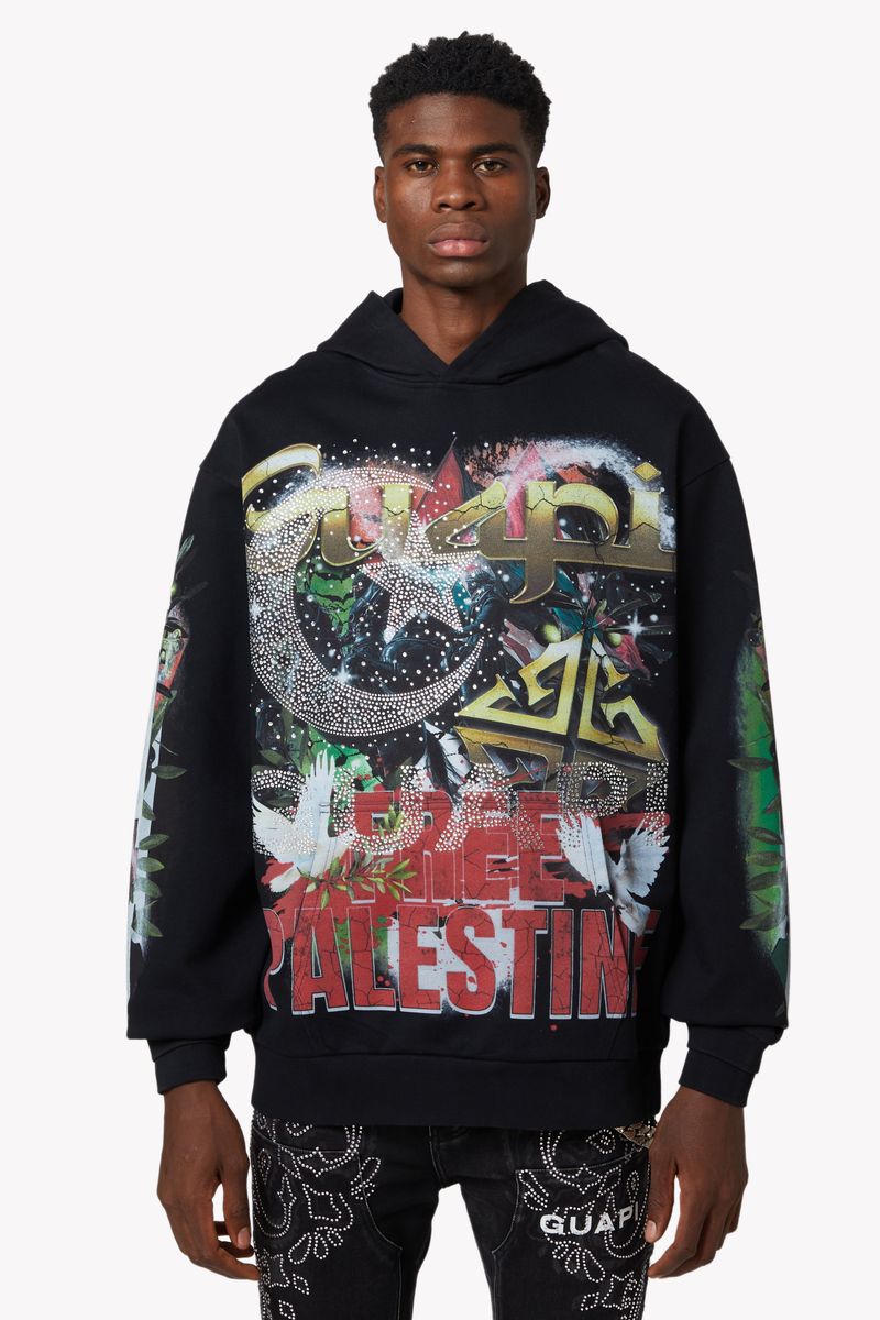 BLACK FREE PALESTINE HOODIE