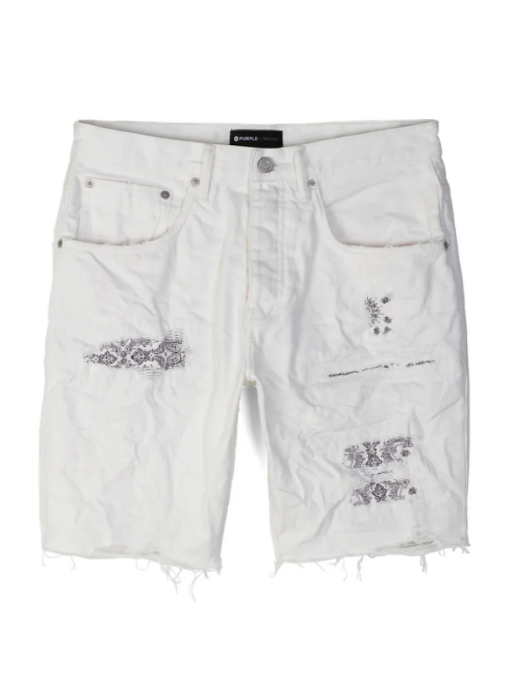 Purple-Brand Jean Shorts - Bandana Patch Work - White - P020