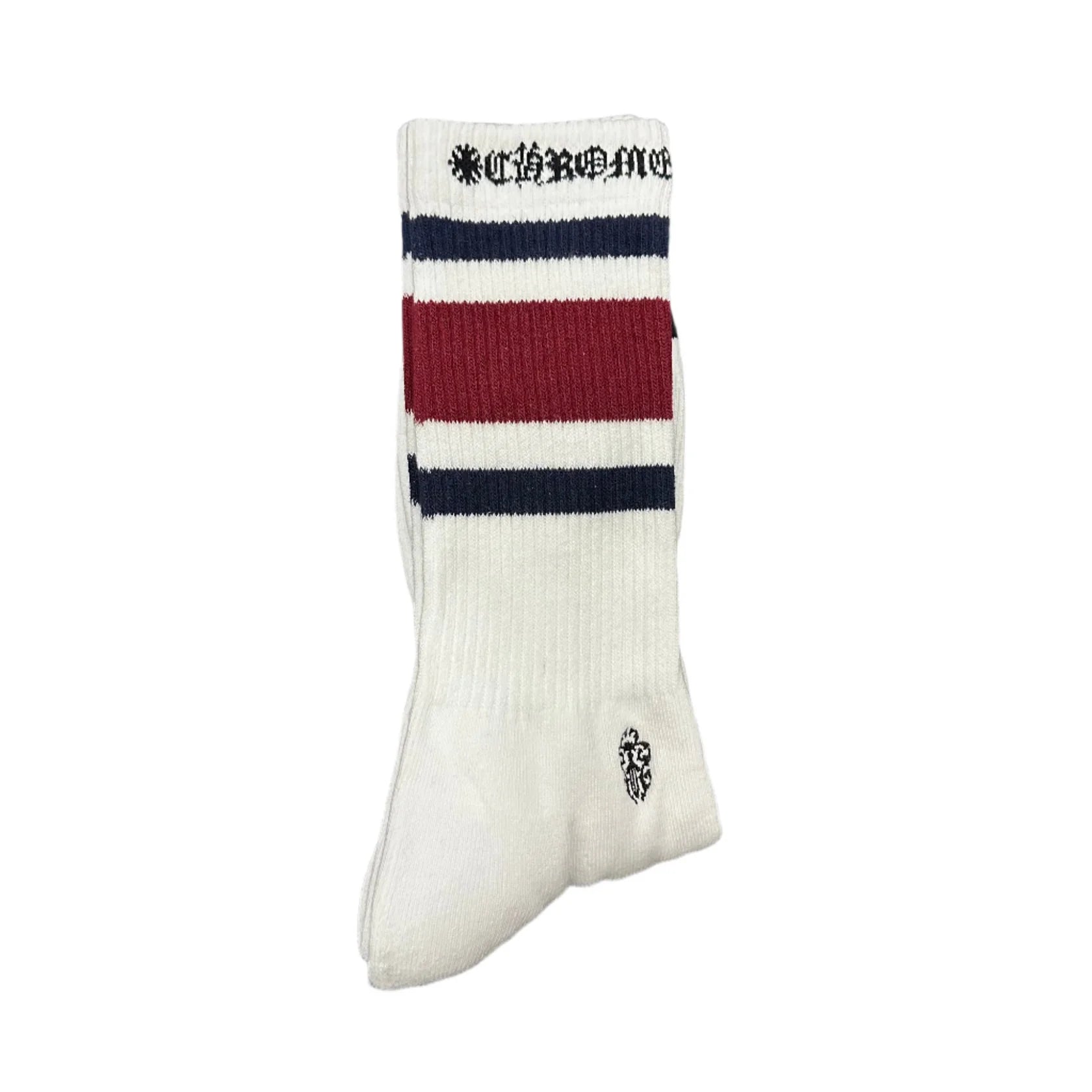 Chrome Hearts Stripe Socks White/Burgundy/Navy