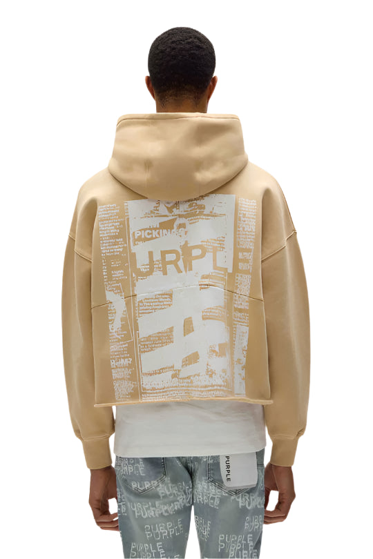 Purple Brand Newsprint Cropped Hoodie (Beige)