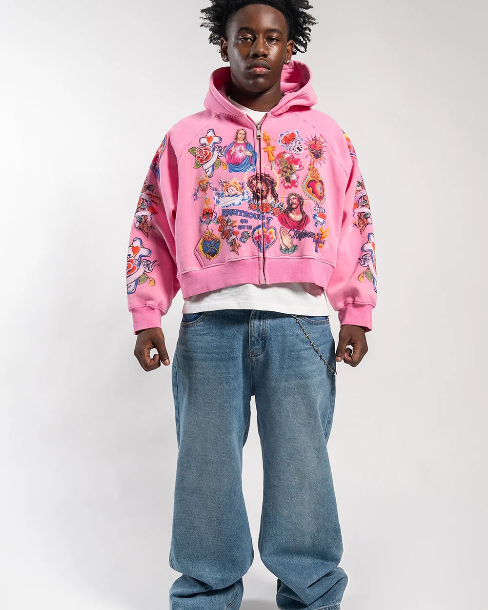 We Are Righteous "Risen King" Cropped Zip Up (Pink)