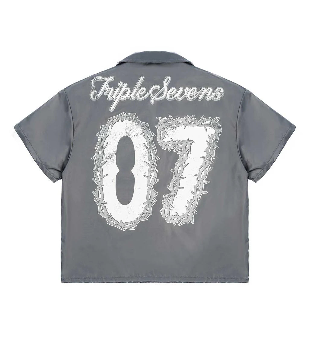 Triple Sevens Nylon Button Up And Nylon Shorts Grey