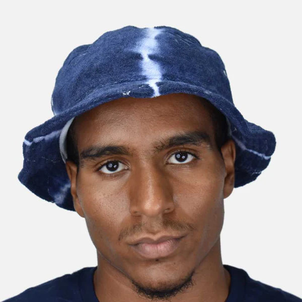 Paper Planes Tie Dye Jacquard Terry Cloth Bucket Hat Navy