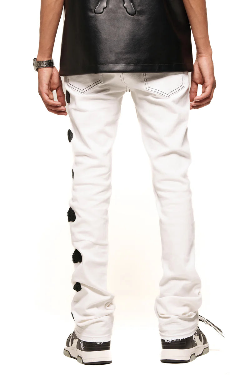 HEARTBEAT OF SUCCESS" FLARE STACK DENIM (WHITE/BLACK) – P H E E L I N G S