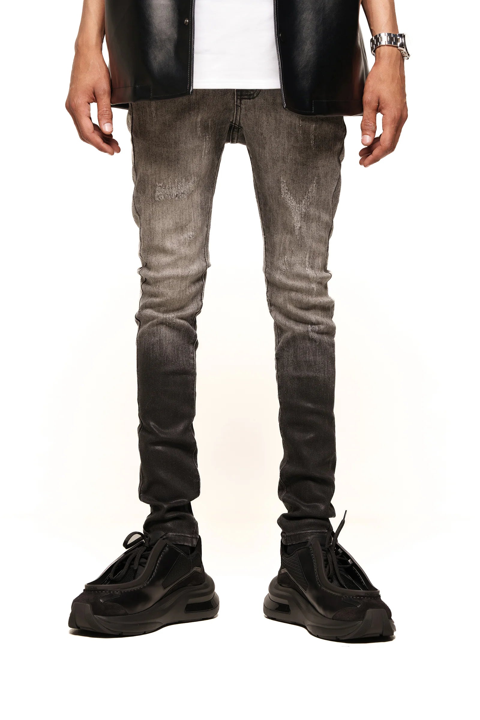 "INNER PEACE" WAX SKINNY DENIM (BLACK TO LIGHT CHARCOAL) – P H E E L I N G S