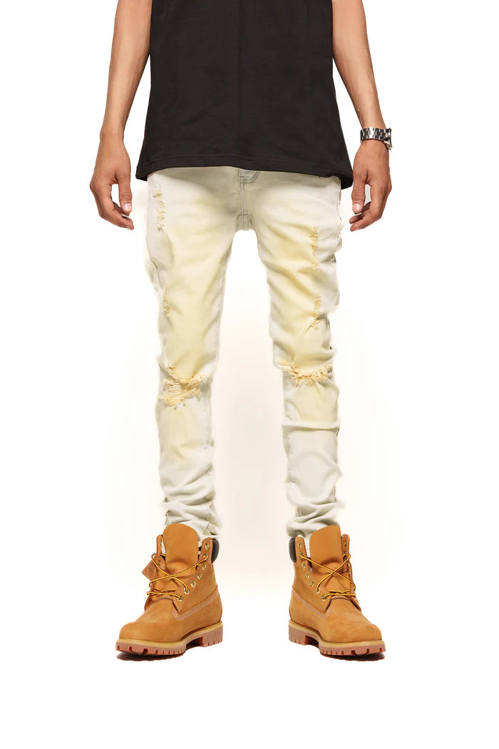 CLEAR THE AIR" SKINNY DENIM (LIGHT BLUE/SAND)