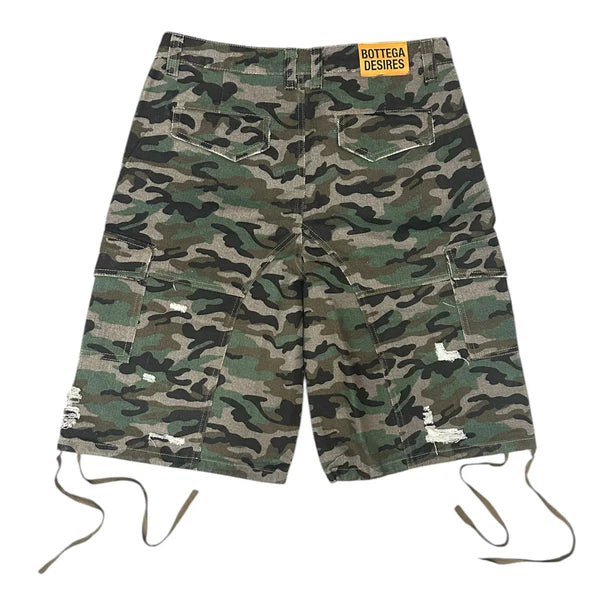 Bottega Desires Applique Logo Cargo Shorts Camo