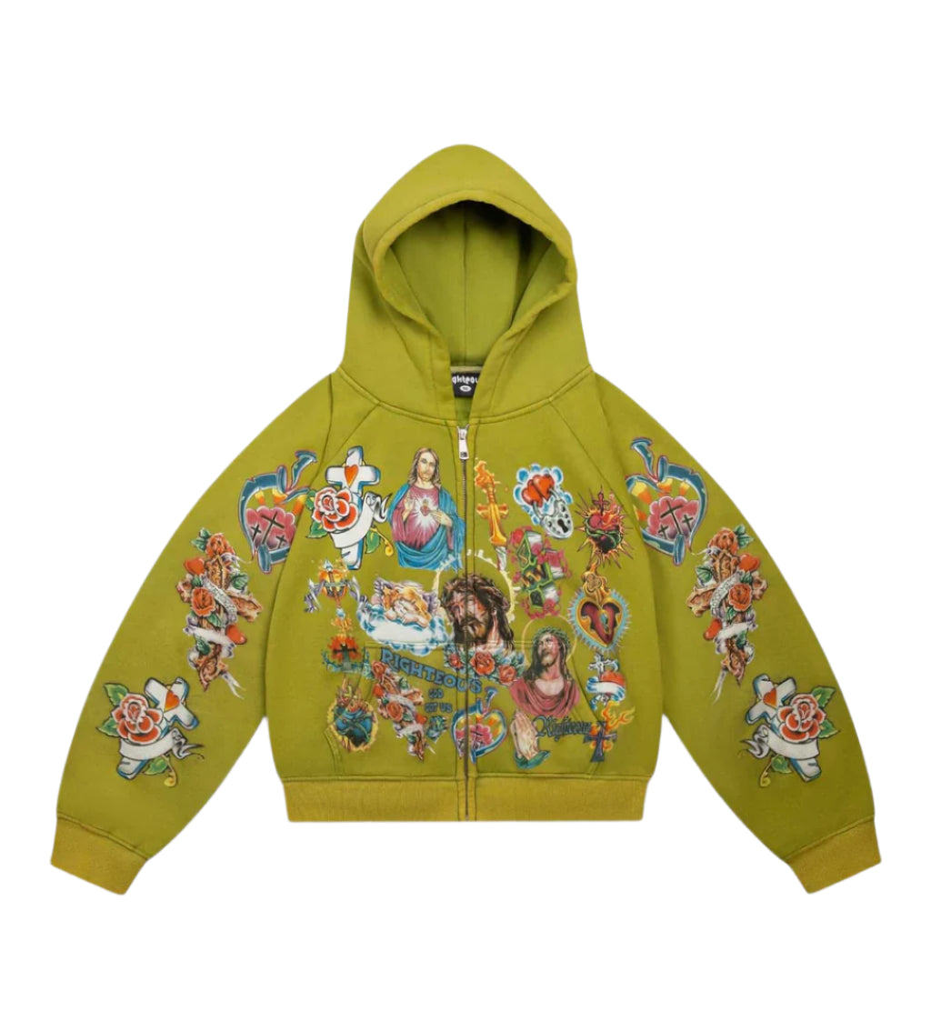 Righteous Risen King Zip Up Hoodie Green (Moss)