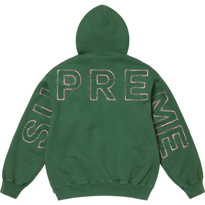 supreme frayed hooded sweatshirt pine