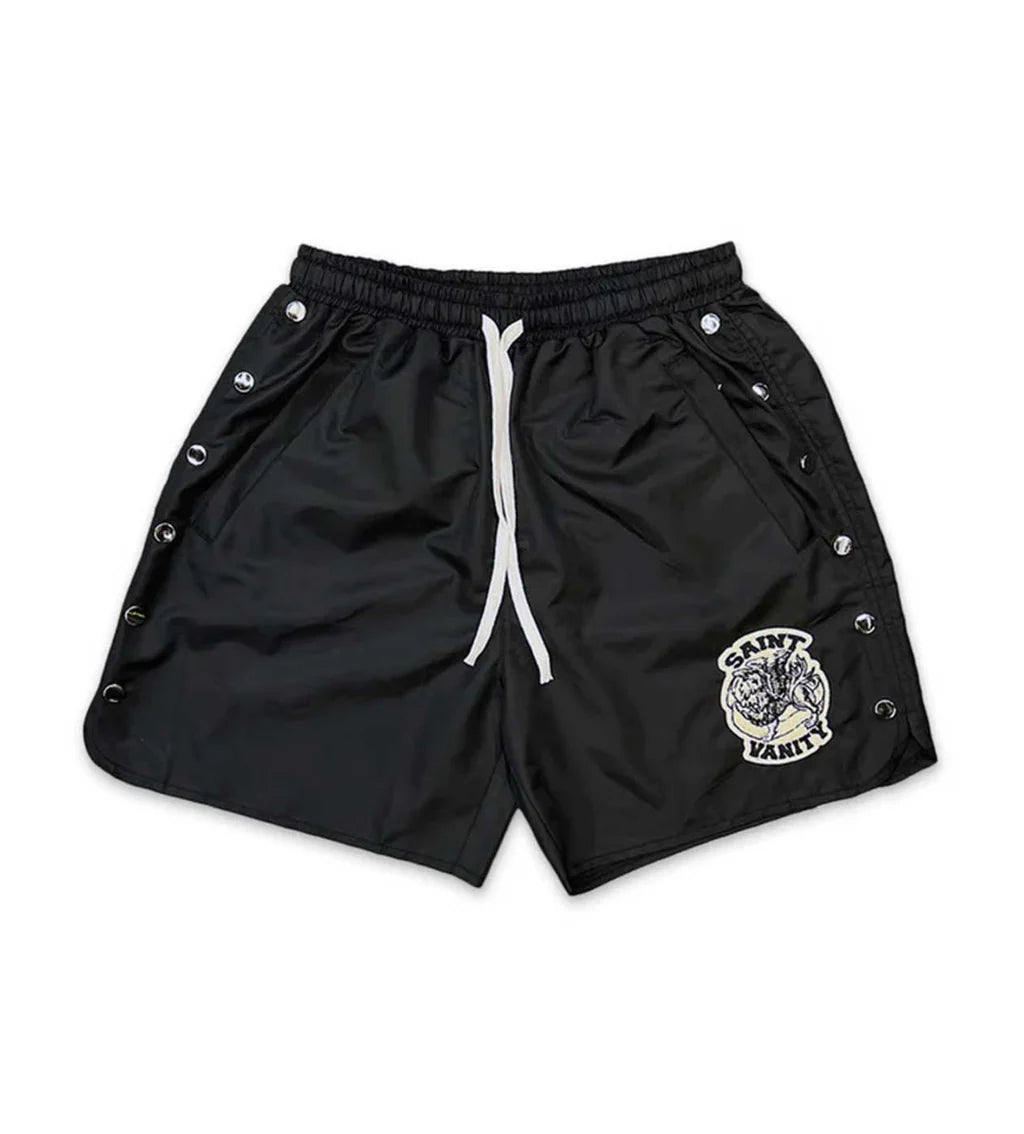Saint Vanity Nylon Logo Button Shorts Black